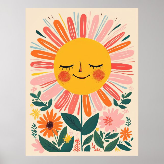 Boho Sunflowers Cute Floral Illustration Poster (Front)
