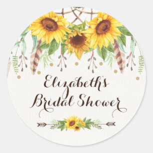 Boho Sunflowers Rustic Bridal Shower Party Favours Classic Round Sticker