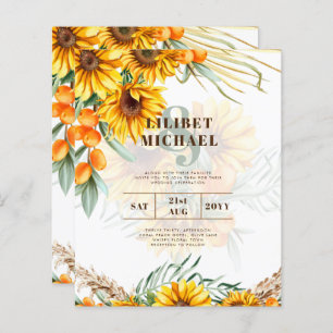 Boho Sunflowers Rustic Wedding Invite Double Sided