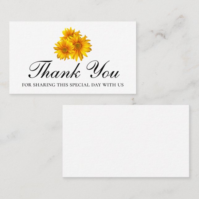 Boho Sunflowers Summer Thank You Floral Wedding Place Card (Front/Back)