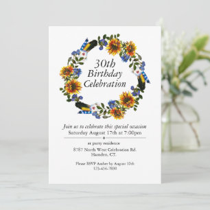 Boho Sunflowers Wreath Customisable 30th Birthday Invitation