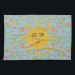 Boho Suns & Flowering Vines Pink Yellow Blue Tea Towel<br><div class="desc">Decorate your kitchen with this cool sunshine art towel. Makes a great holiday,  housewarming,  birthday or wedding gift! 
You can customise it and add text too.
Check my shop for lots more colours and patterns!</div>