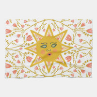 Boho Suns & Flowering Vines Pink Yellow
