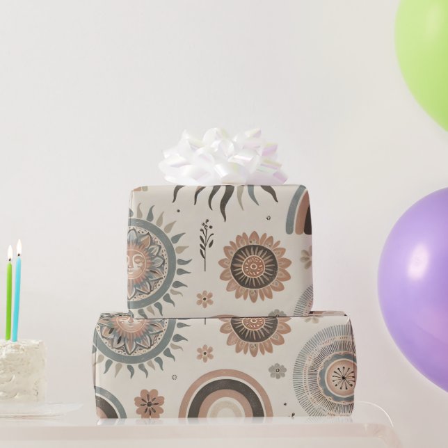 Boho Suns, Rainbows, and Florals Wrapping Paper (Party Gifts)