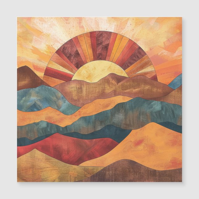 Boho Sunset Over Mountains -Retro Earthy Landscape (Front)