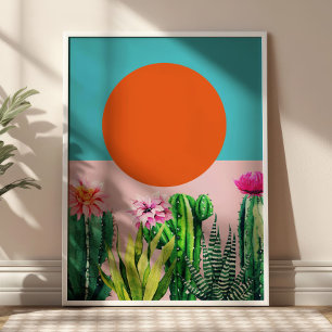 Boho Sunset Retro Floral Abstract Collage Poster