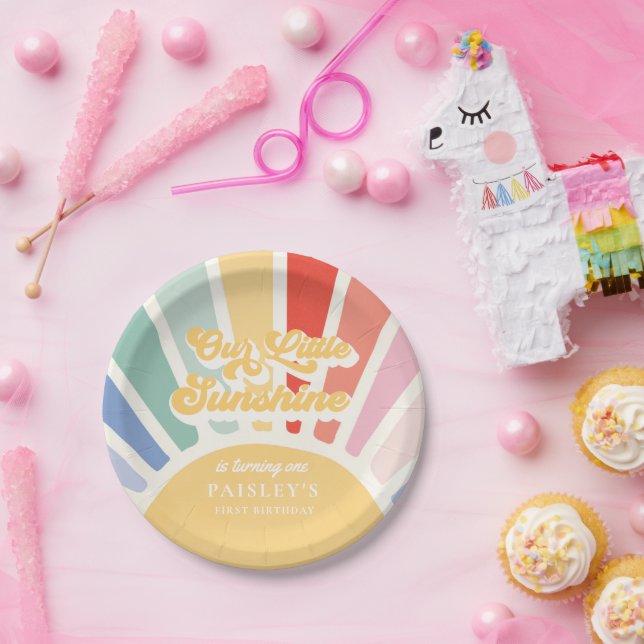 Boho Sunshine 1st Trip Around The Sun Birthday Paper Plate (Party)