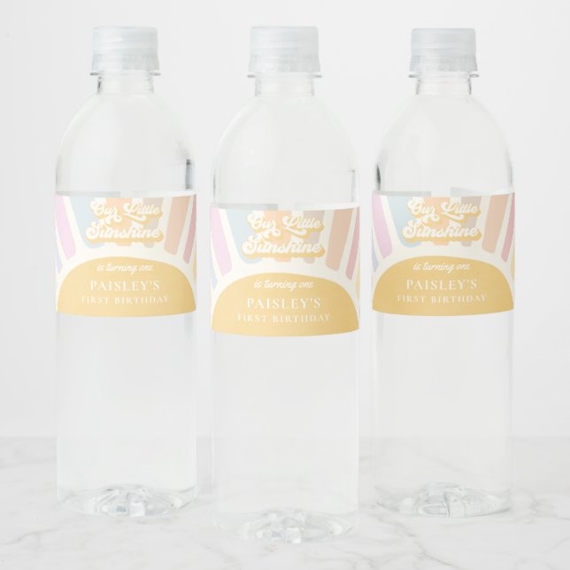 Boho Sunshine 1st Trip Around The Sun Birthday Water Bottle Label (Bottles)