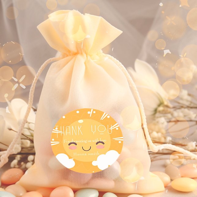 Boho sunshine baby shower  classic round sticker (Creator Uploaded)