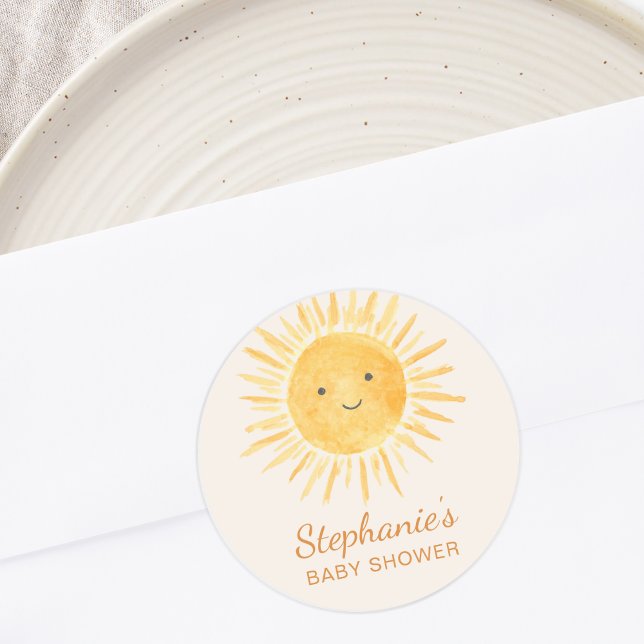 Boho Sunshine Baby Shower Classic Round Sticker (Creator Uploaded)