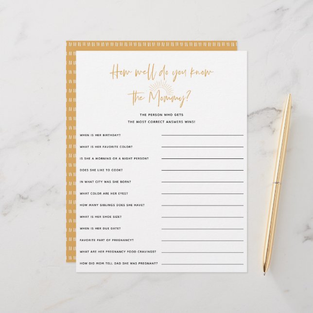 Boho Sunshine Baby Shower Game (Front/Back In Situ)