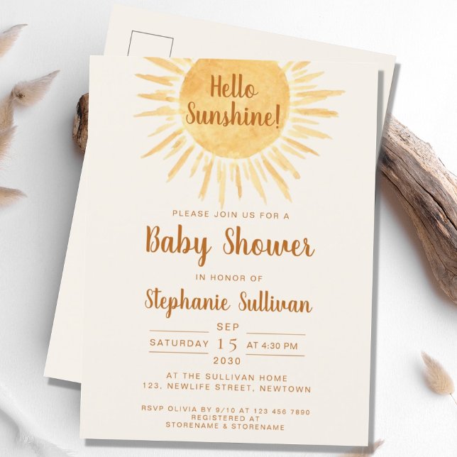  Boho Sunshine Baby Shower  Invitation Postcard (Creator Uploaded)