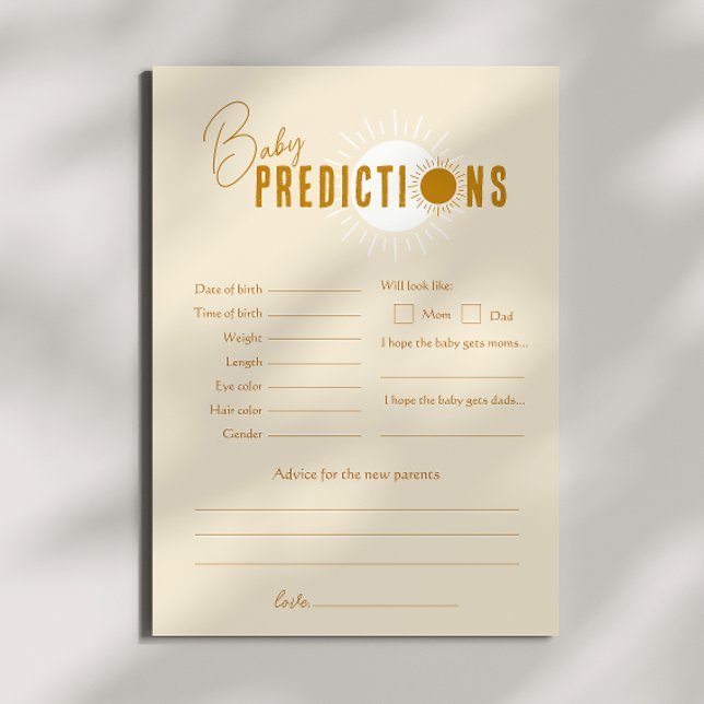 Boho Sunshine Baby Shower Predictions Card (Creator Uploaded)