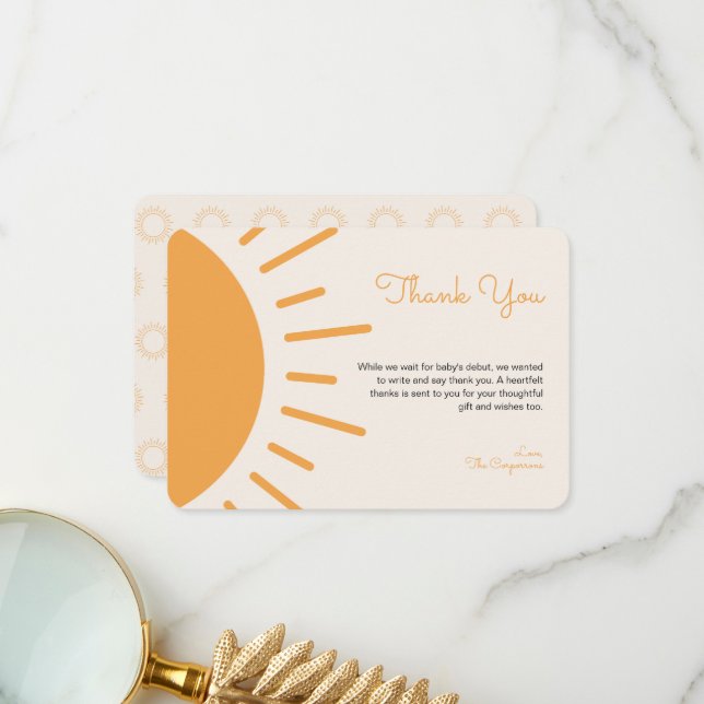 Boho Sunshine Baby Shower Thank You Card (Front/Back In Situ)