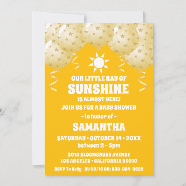 Boho Sunshine Balloons Baby Shower Invitation (Front)