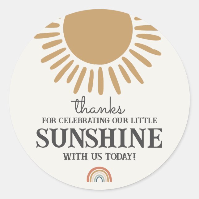 boho sunshine birthday rainbow favour sticker (Front)