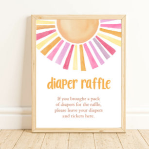 Boho sunshine Diaper Raffle girl baby shower sign