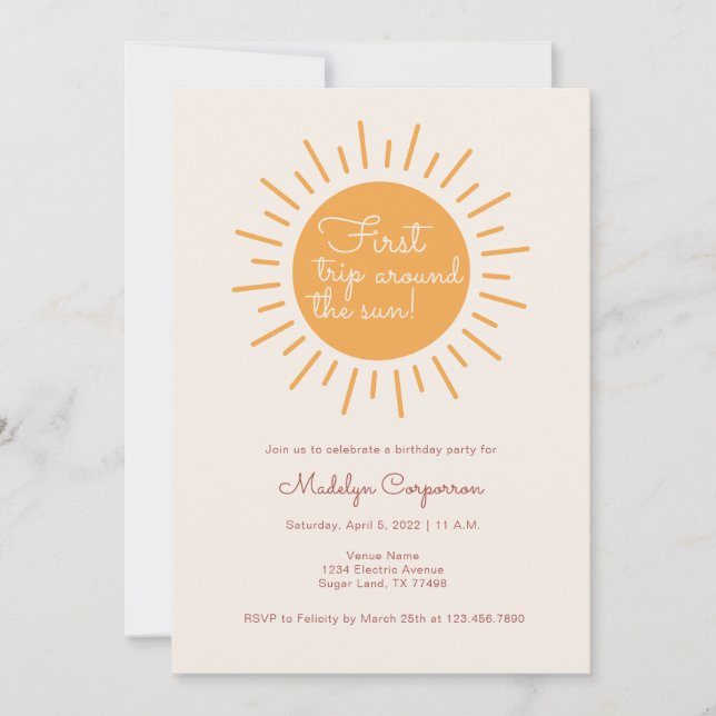 Boho Sunshine First Birthday  Invitation (Front)