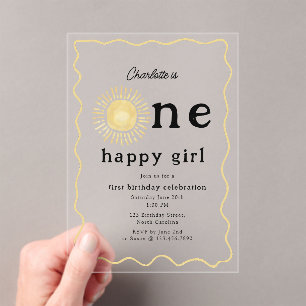 Boho Sunshine First Birthday One Happy Girl Retro Acrylic Invitations