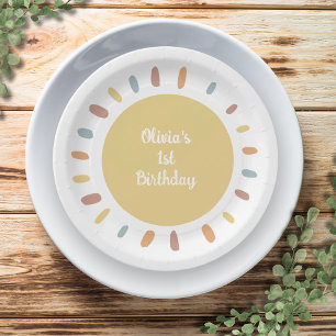 Boho Sunshine First Birthday Party Paper Plate