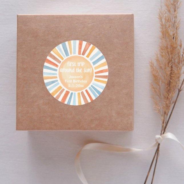 Boho sunshine First Trip around the Sun birthday Classic Round Sticker (Creator Uploaded)