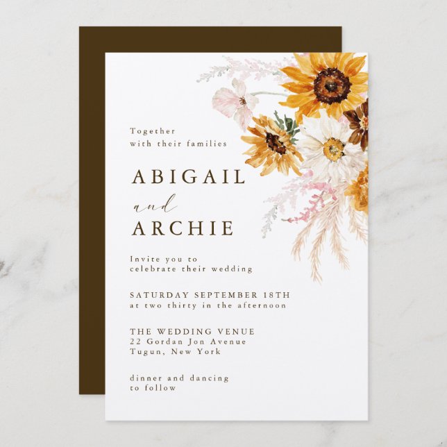 Boho Sunshine Floral Wedding Invitation (Front/Back)