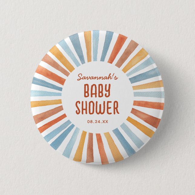 Boho Sunshine Gender Neutral Baby Shower 6 Cm Round Badge (Front)