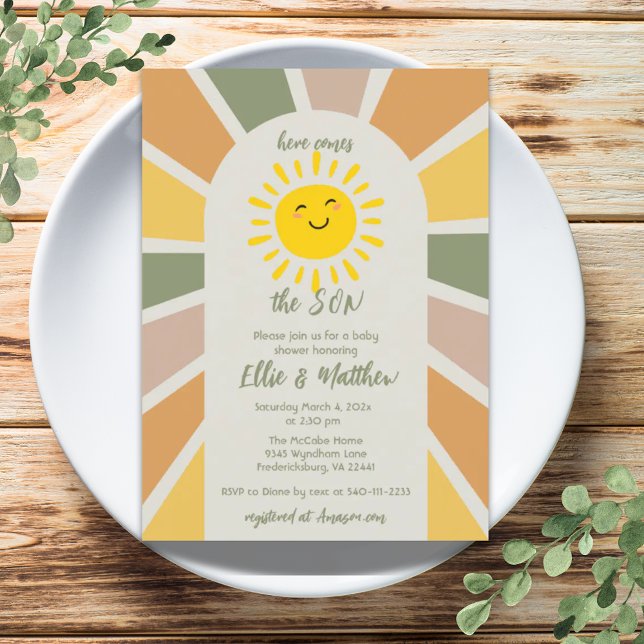 Boho Sunshine Here Comes The Son Baby Shower Invitation (Boho Sunshine Here Comes The Son Baby Shower Invitation)