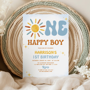 Boho Sunshine One Happy Boy Birthday Invitation