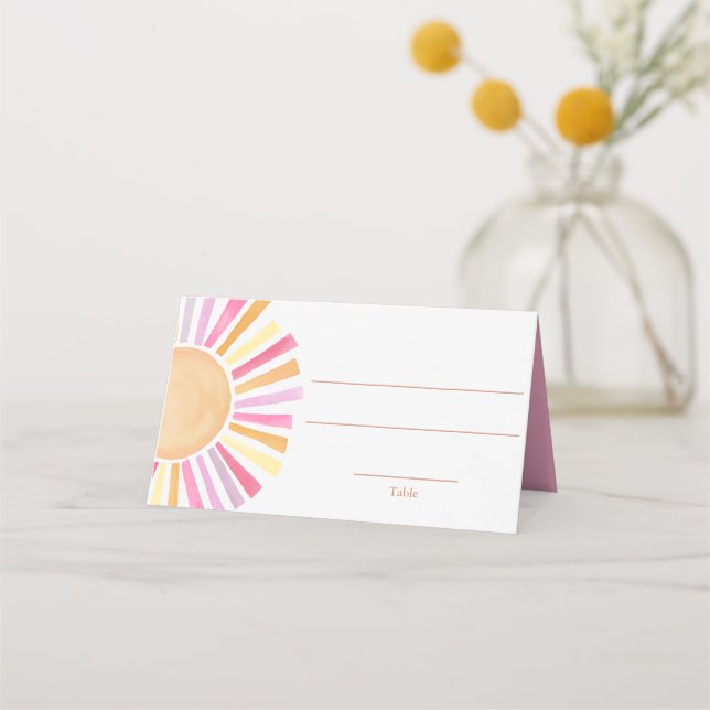 Boho sunshine pink yellow orange place card (Front)