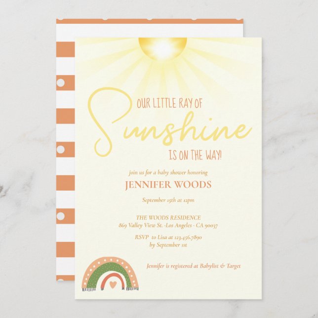 Boho Sunshine Rainbow Baby Shower Invitation (Front/Back)