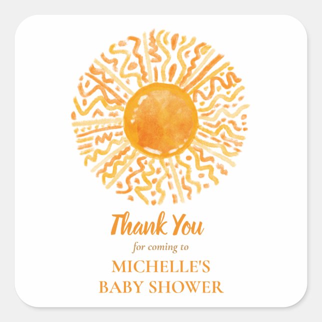 Boho Sunshine Ray of Sun Thank You  Square Sticker (Front)