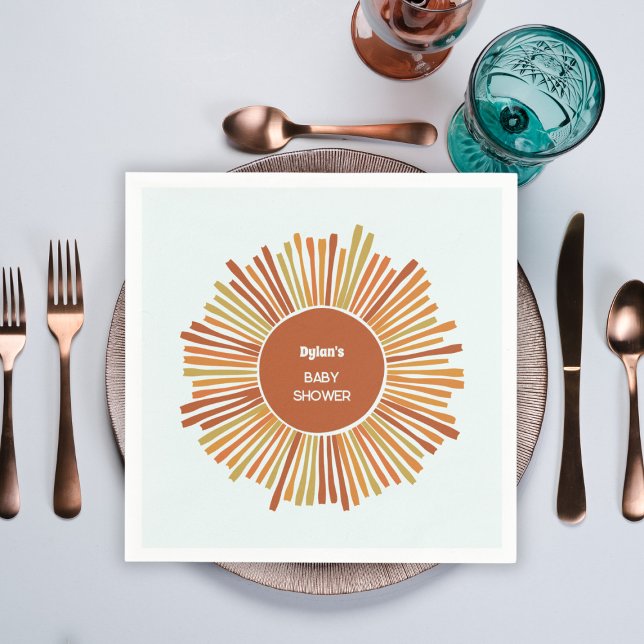 Boho Sunshine Retro Yellow Orange Baby Shower Napkin (boho sunshine baby shower  retro boy shower burned yellow orange brown)