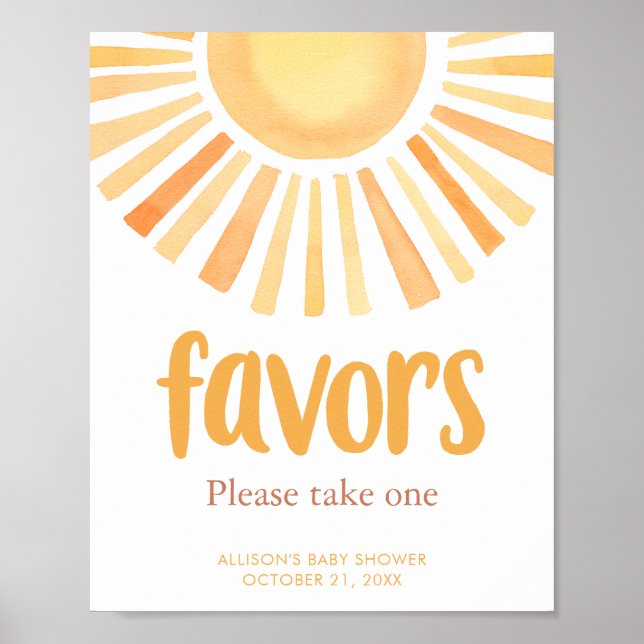 Boho sunshine sun baby shower party favours sign (Front)