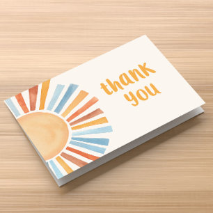 Boho sunshine sun terra cotta blue thank you card