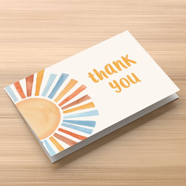 Boho sunshine sun terra cotta blue thank you card (Creator Uploaded)