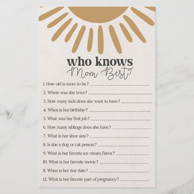 boho sunshine who knows mum best game  (Front)