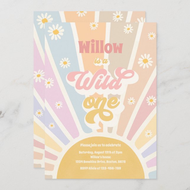 Boho Sunshine Wild One 1st Birthday Party Invitation (Front/Back)
