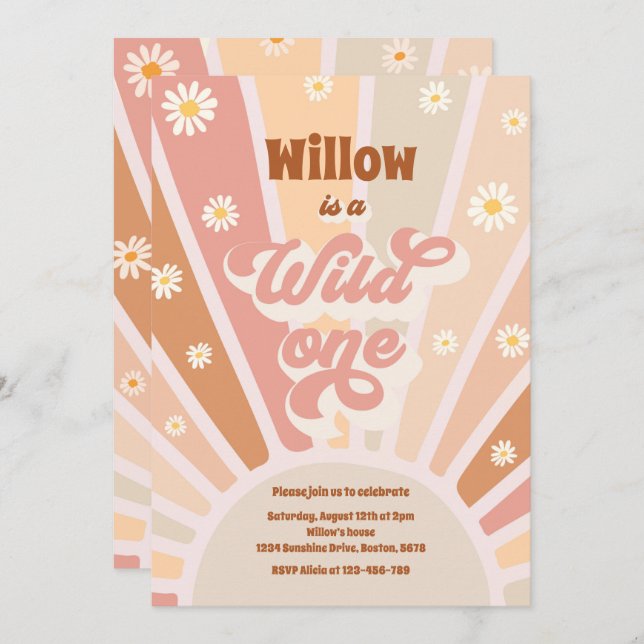 Boho Sunshine Wild One 1st Birthday Party Invitation (Front/Back)
