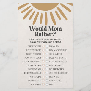 boho sunshine would mum rather baby shower game