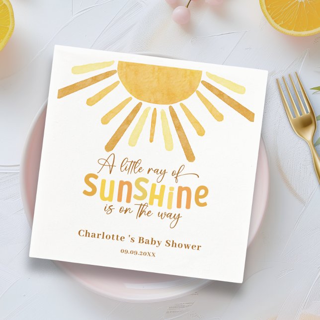 Boho Sunshine Yellow Baby Shower Napkin (Little ray Napkin)