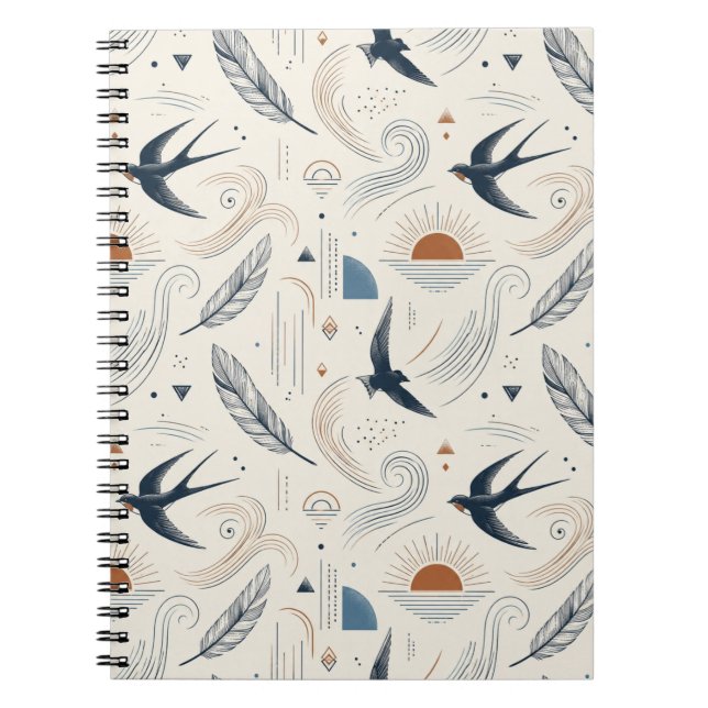 Boho Swallow & Sun Notebook (Front)