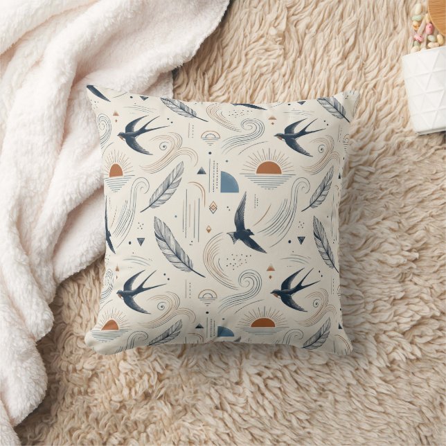 Boho Swallow & Sun Pillow (Blanket)