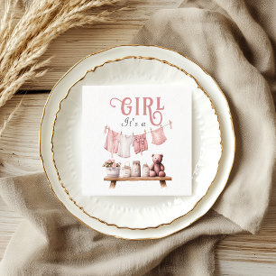 Boho Sweet Its a Girl Pink Clothesline Baby Shower Napkin