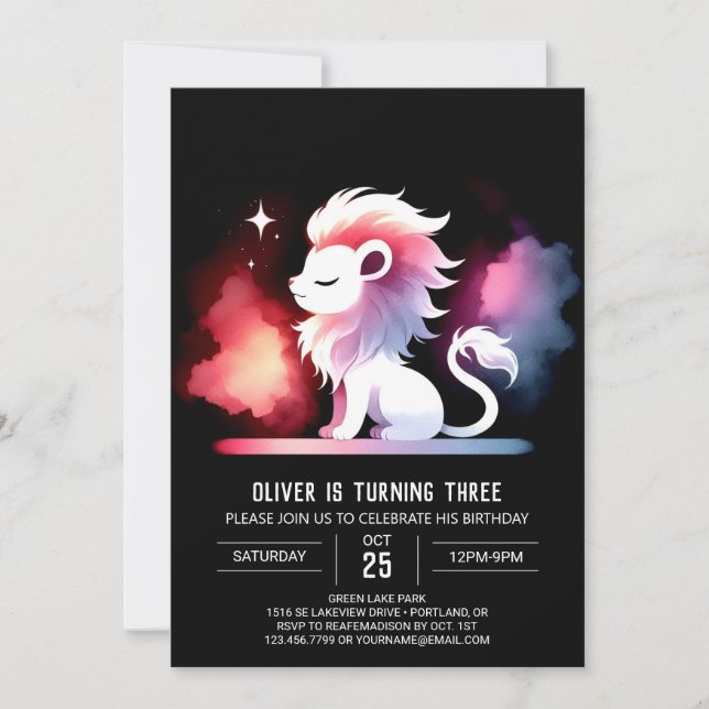 Boho Sweet Lion Birthday Invitation (Front)