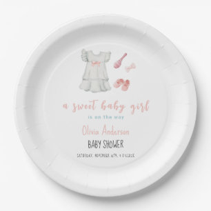 Boho Sweet Pink Girl Outfit Baby Shower  Paper Plate