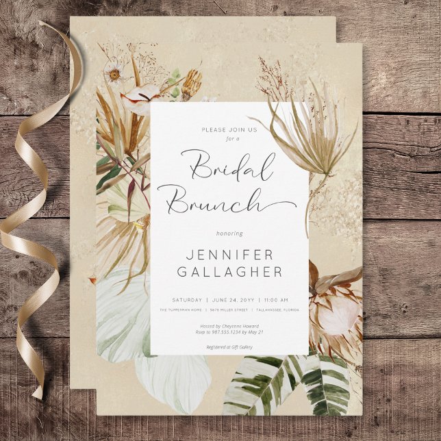 Boho Tan Floral Grass Bridal Brunch Invitation (Boho Tan Floral Grass Bridal Brunch Invitation)
