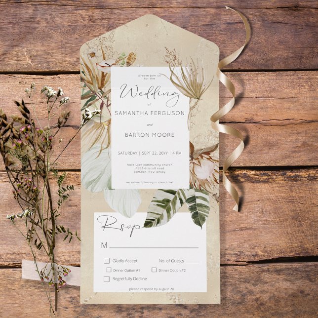 Boho Tan Floral Grass Dinner All In One Invitation (Creator Uploaded)