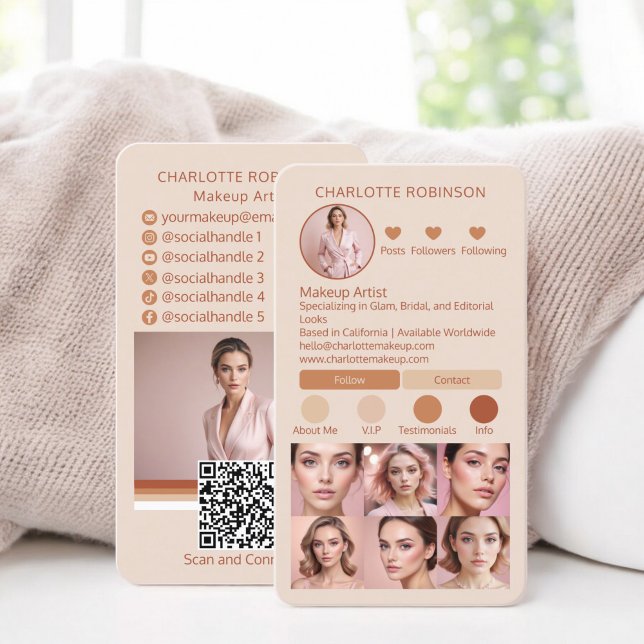 Boho tan Makeup beauty Social Media Influencer Business Card (Boho tan Makeup beauty Social Media Influencer Business Card instagram)