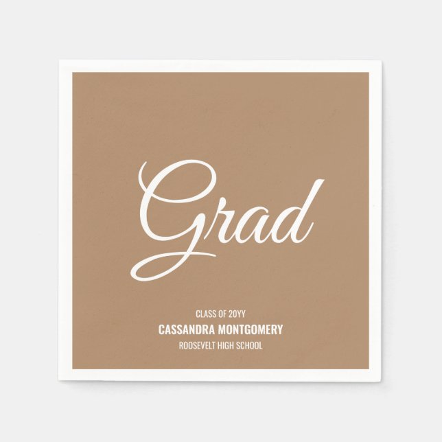 Boho Tan Minimalist Modern Graduation Party Napkin (Front)